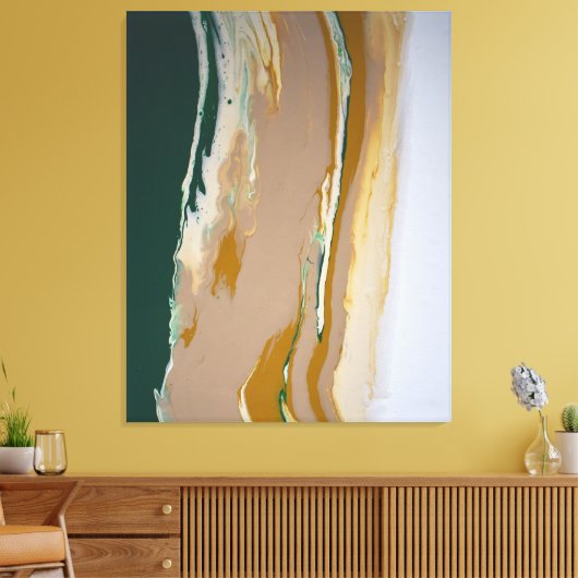 Groen Bruin Neutral Fluid Art Abstract Modern Canvas Afdruk (Insitu (Woonkamer))