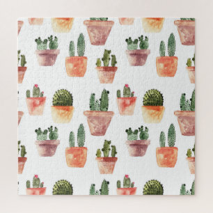 Groen Bruin Potted Cactus Patroon Legpuzzel