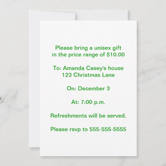 Groen Cadeau Kerst Exchange Party Uitnodigingen (Achterkant)