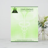 Groen Caduceus Alternative Medicine Symbool Kantoo Briefhoofd Ontwerp (Staand voorkant)