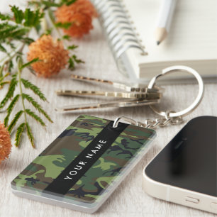 Groen camouflagepatroon, jouw naam, personaliseer sleutelhanger