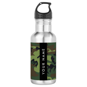 Groen camouflagepatroon, jouw naam, personaliseer waterfles