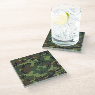 Groen camouflagepatroon, militair patroon, leger glazen onderzetter