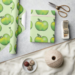Groen Cartoon Appel Fruit Patroon Cadeaupapier