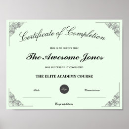 Groen certificaat van voltooiing Aangepast logo Poster