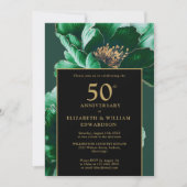 Groen Chic Bloemen Zwart en Goud 50ste Jubileum Kaart (Voorkant)
