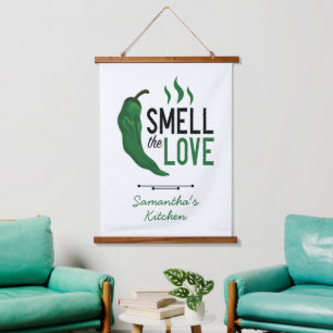 Groen Chili Ruik de liefde Hangend Wandkleed