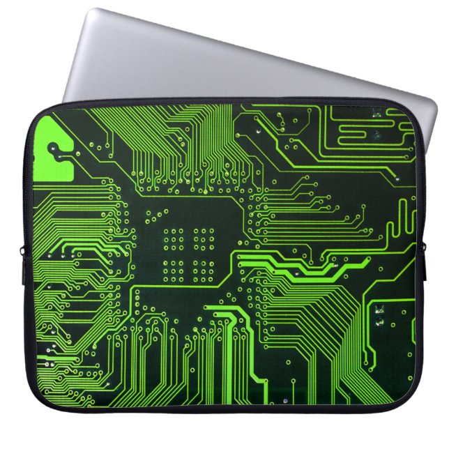 Groen computercircuit kool laptop sleeve (Voorkant)
