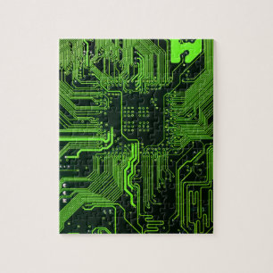Groen computercircuit kool legpuzzel