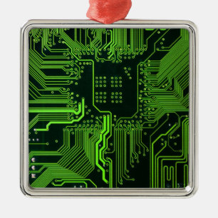 Groen computercircuit kool metalen ornament