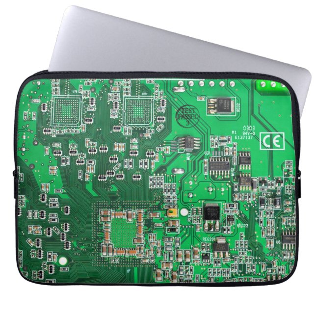 Groen computercircuit voor geek circuit laptop sleeve (Voorkant)