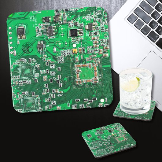 Groen computercircuit voor geek circuit onderzetter