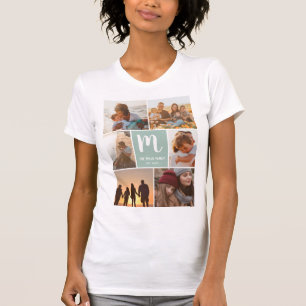 Groen cool familie monogram 6 foto collage raster t-shirt