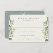 Groen/Cream Sneeuwbes+Eucalyptus Bruiloft RSVP Kaartje (Voorkant / Achterkant)