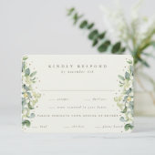 Groen/Cream Snowberry+Eucalyptus Rand Bruiloft RSVP Kaartje (Staand voorkant)