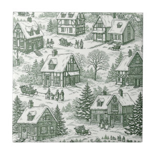 Groen Crème Kerst Village Schilderachtig Toilet Tegeltje