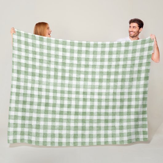 Groen Crème Wit Plaid Fleece Deken (In situ)