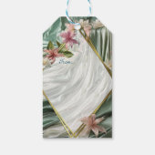 Groen, Crème, Zijden Drapes & Rozeachtige Bloemen Cadeaulabel (Achterkant)