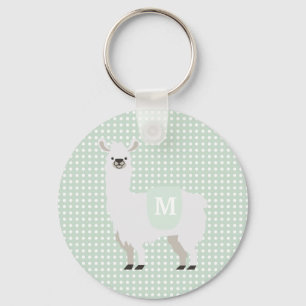 Groen & Crèmekleurig Stippenpatroon Knuffel Lama Sleutelhanger