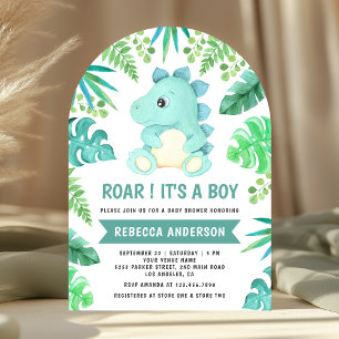 Groen Cute Teal Dinosaur Boog Baby Shower Kaart