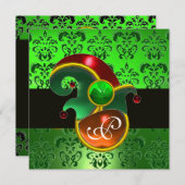 GROEN DAMASK, ELF PET ST.PATRICK'S PARTY MONOGRAM KAART (Voorkant / Achterkant)