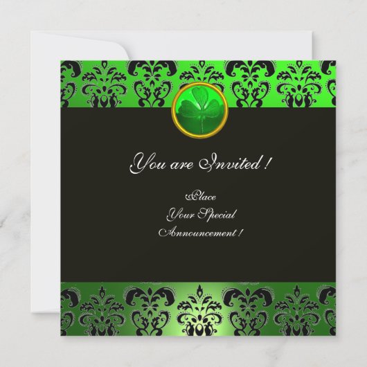 GROEN DAMASK, ELF PET ST.PATRICK'S PARTY MONOGRAM KAART (Achterkant)