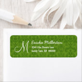 Groen Damask Monogram M Nr 001 Adresetiket Etiket (Insitu)