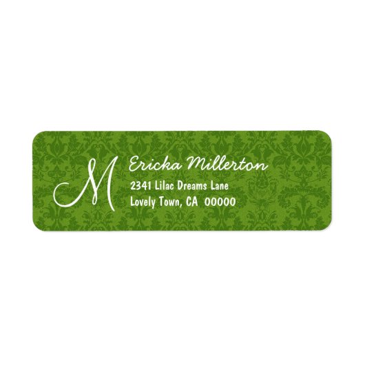 Groen Damask Monogram M Nr 001 Adresetiket Etiket (Voorkant)