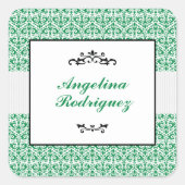 Groen Damask Pattern Afstuderen Vierkante Sticker (Voorkant)