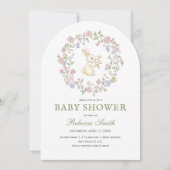 Groen Delicate  Floral Bunny Baby shower Kaart (Voorkant)