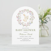 Groen Delicate  Floral Bunny Baby shower Kaart (Staand voorkant)