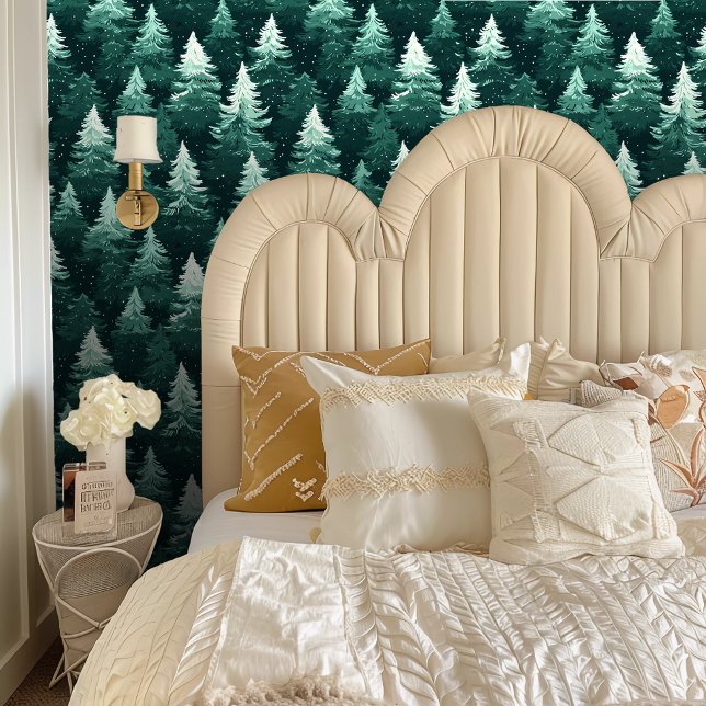 groen dennenbos behang (Green Pine Forest Wallpaper)