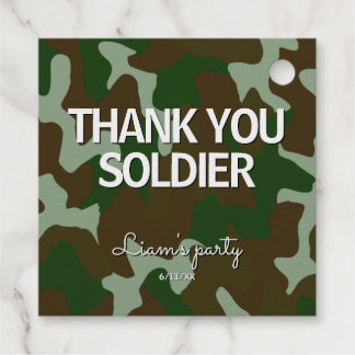 Groen & Donker Bruin Camouflage Dank u Soldaat Bedankjes Labels