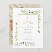 Groen Doop Foto Uitnodiging Briefkaart (Voorkant / Achterkant)