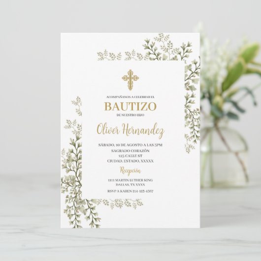 groen doop spaanse uitnodiging (Staand voorkant)