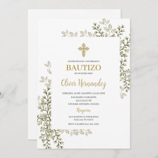 groen doop spaanse uitnodiging (Voorkant / Achterkant)