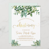 groen doopaankondiging gouden script kaart (Voorkant / Achterkant)