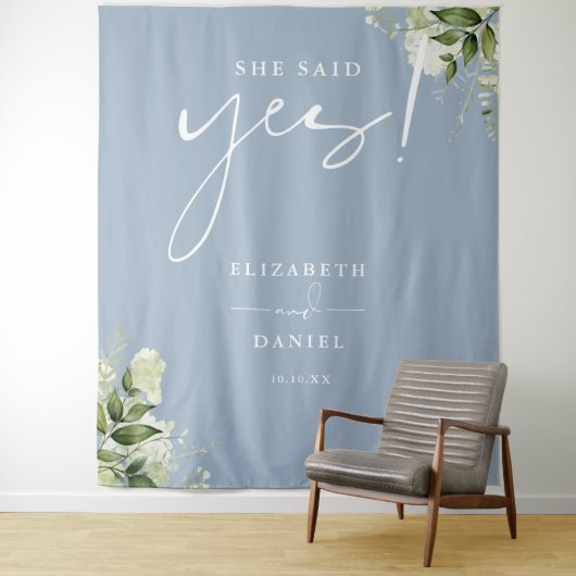 Groen Dusty Blue Engagement Party Achtergrond Wandkleed (In situ)