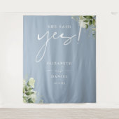 Groen Dusty Blue Engagement Party Achtergrond Wandkleed (Voorkant)