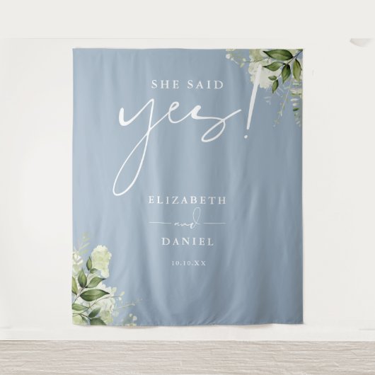 Groen Dusty Blue Engagement Party Achtergrond Wandkleed (Voorkant)