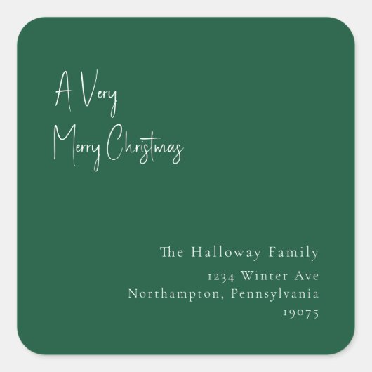 Groen een heel prettig kerstvierkant envelop vierkante sticker (Voorkant)