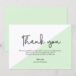 Groen eenvoudig modern Baby shower Dank u Kaart