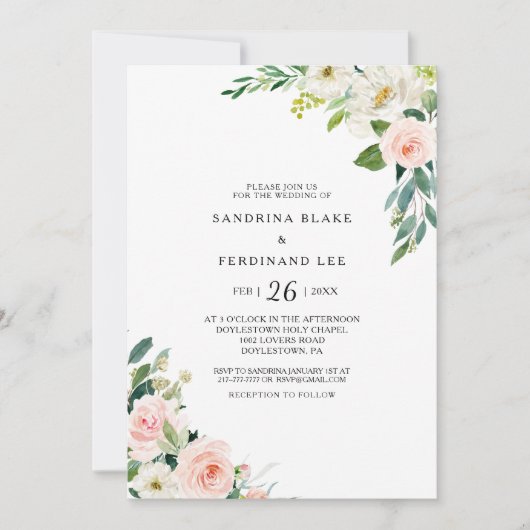 Groen Elegant Bloemen Bruiloft Kaart (Voorkant)