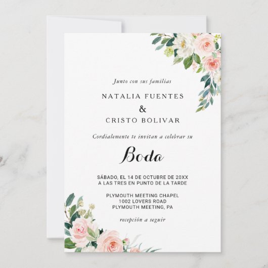 Groen Elegant Bloemen Bruiloft Kaart (Voorkant)