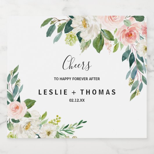 Groen Elegant Bloemen Bruiloft Mousserende Wijn La Sparkling Wijnetiket (Enkel label)