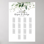 Groen elegant bruiloft zitgrafiek 14 tafels poster (Voorkant)