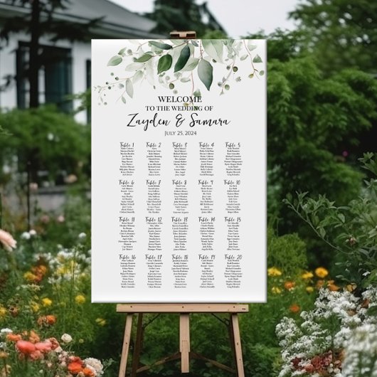 Groen elegant bruiloft zitgrafiek 20 tafels poster
