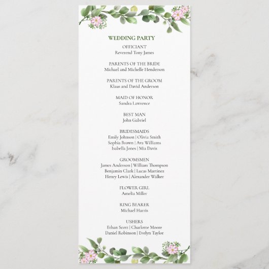 Groen Elegant en mooi bloemenhuwelijk Programma (Achterkant)