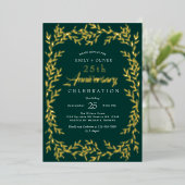 Groen Elegant Gold Leaf Jubileum Folie Uitnodiging (Staand Voorkant)