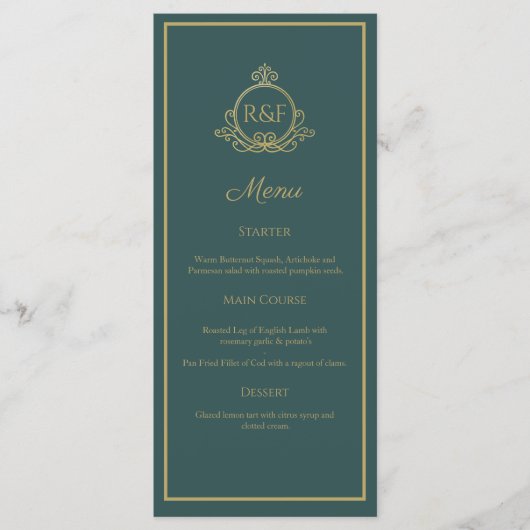 Groen Elegant Golden Calligraphy Wedding Menu (Voorkant)